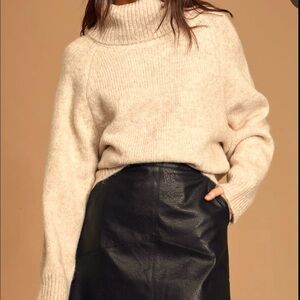 Shein Soft Heather Tan Knitted Turtleneck Sweater